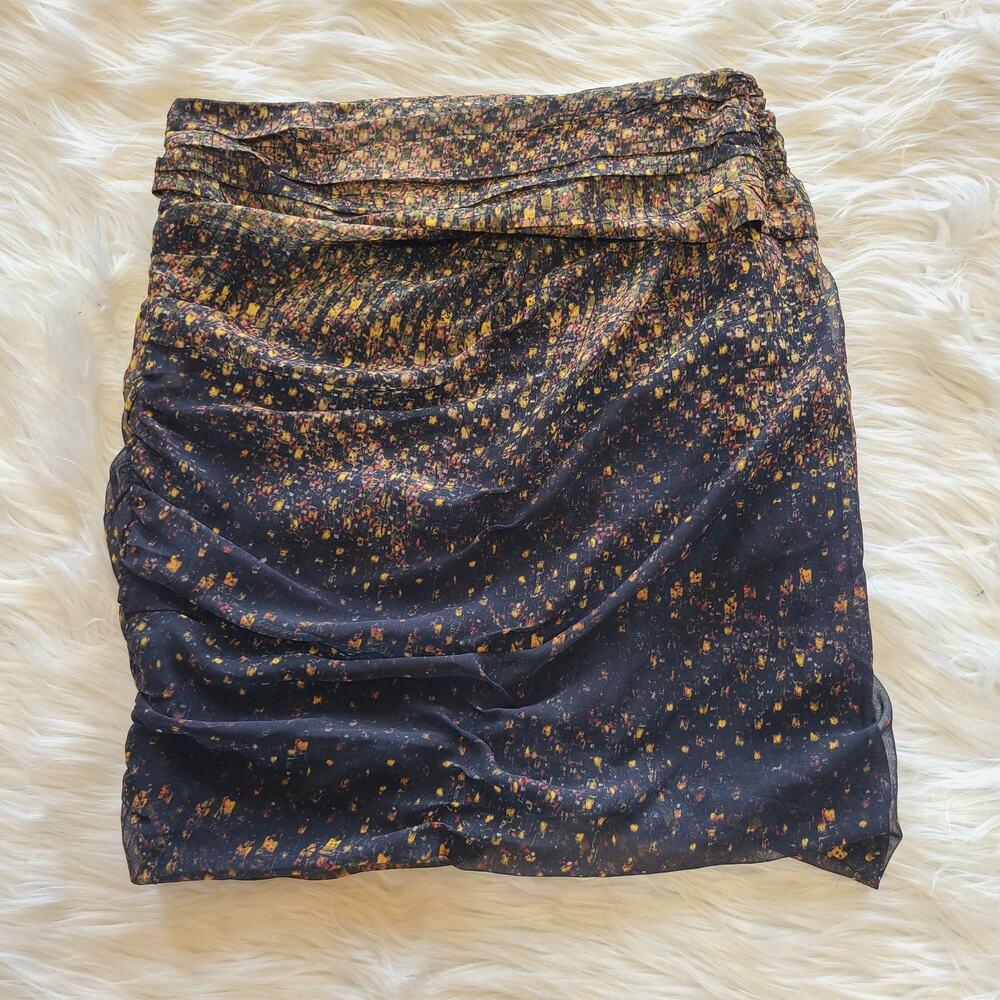 IRO Mini Skirt Sanaly Gold Multicolor Ruched Chiffon Draped Chic Fitted 40 8 - Picture 5 of 8